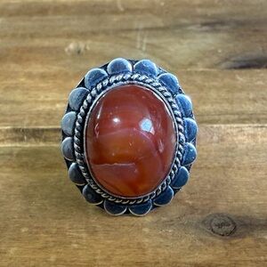 Vintage Style Genuine 925 Silver Red Agate Ring Size 6.5 Jewelry Plated